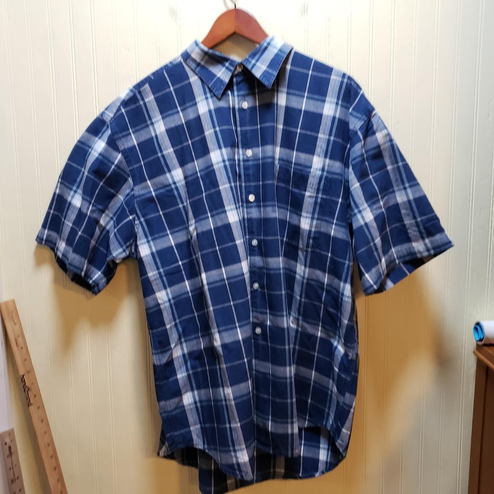 Turnbury Shirt Mens 2XL Blue Plaid Short Sleeve Cotton Button Up Casual
